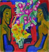 Ernst Ludwig Kirchner Stilleben mit zwei Holzfiguren und Blumen Sweden oil painting artist